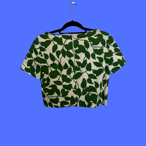 Kate Spade Top Garden Lawn Cropped Blouse | Green & White | Size S - Picture 2 of 2